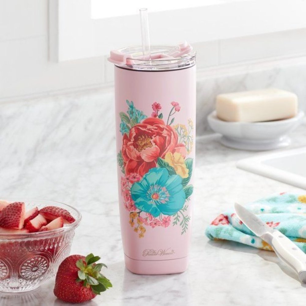 The Pioneer Woman Fancy Flourish Stainless Steel Tumbler, Pink
